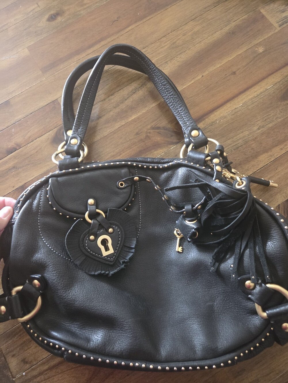 Juicy Couture Beautiful Like New Black Studded Leather Tote with Key Charm OBO!!